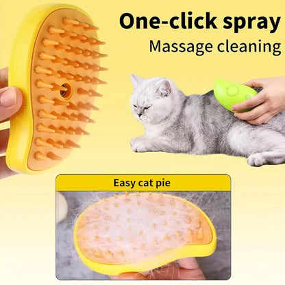 Cepillo de Vapor 3-en-1 + Masajeador para Gatos – Suaviza Pelo y Relaja