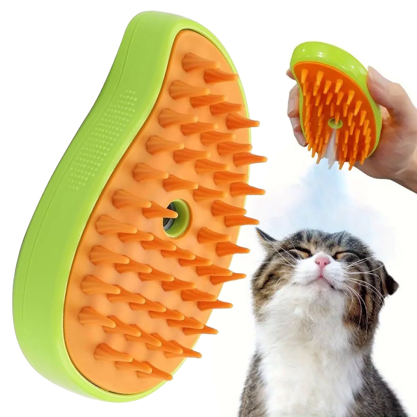 Cepillo de Vapor 3-en-1 + Masajeador para Gatos – Suaviza Pelo y Relaja