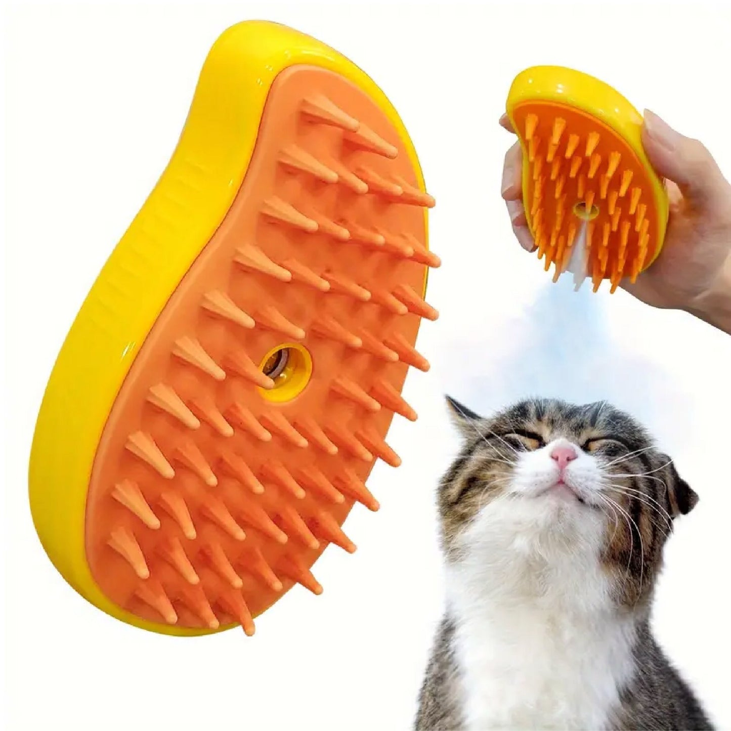 Cepillo de Vapor 3-en-1 + Masajeador para Gatos – Suaviza Pelo y Relaja